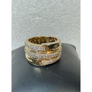 Signed Sonia B. 14KT Yellow Gold Triple Diamond Ring size 8.5